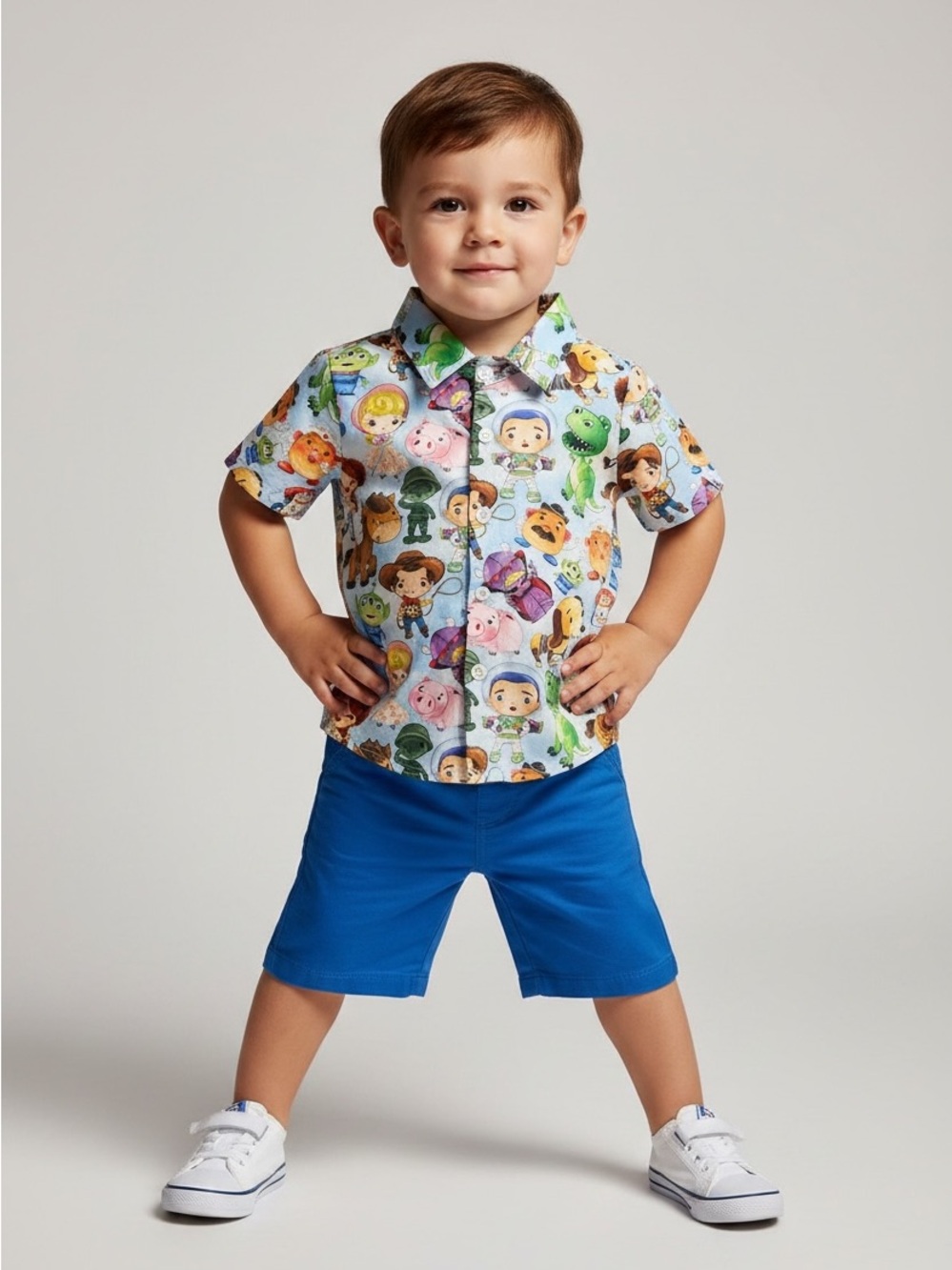 Toy Story Boys Cartoon Character Button-Up Shirt in Light Blue